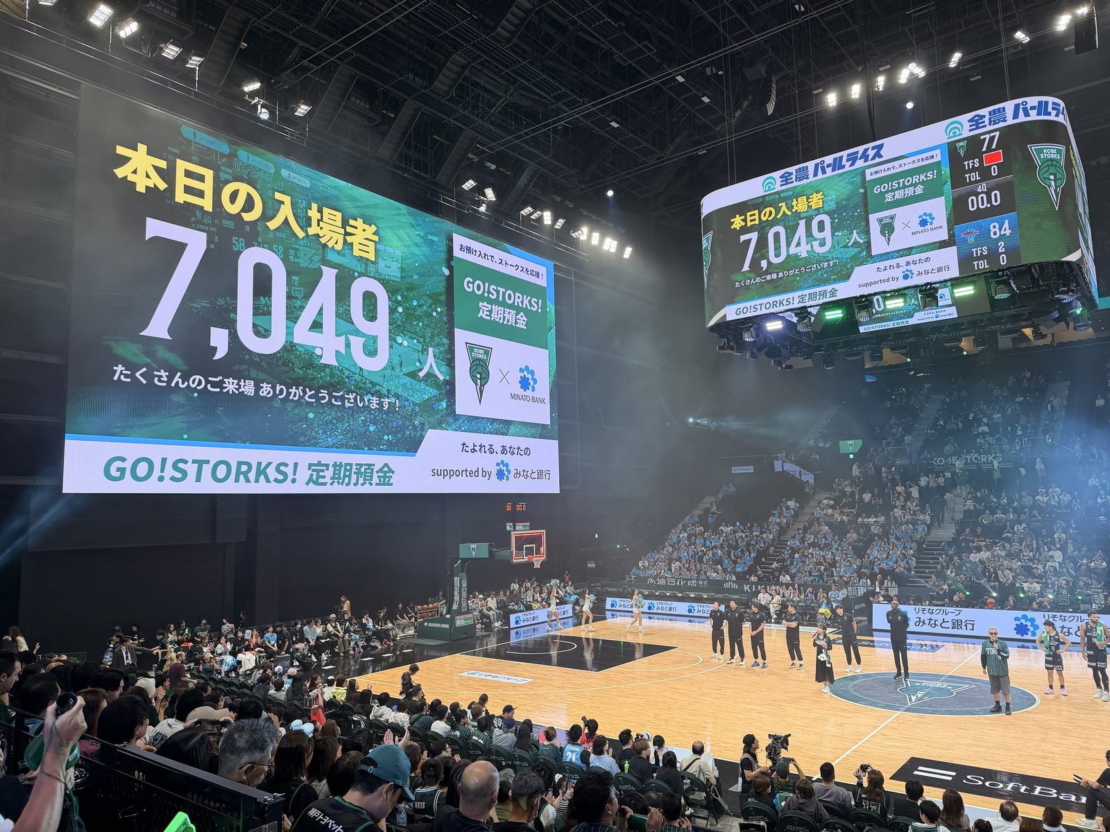 この日の入場者数7,049人を伝えるビジョン